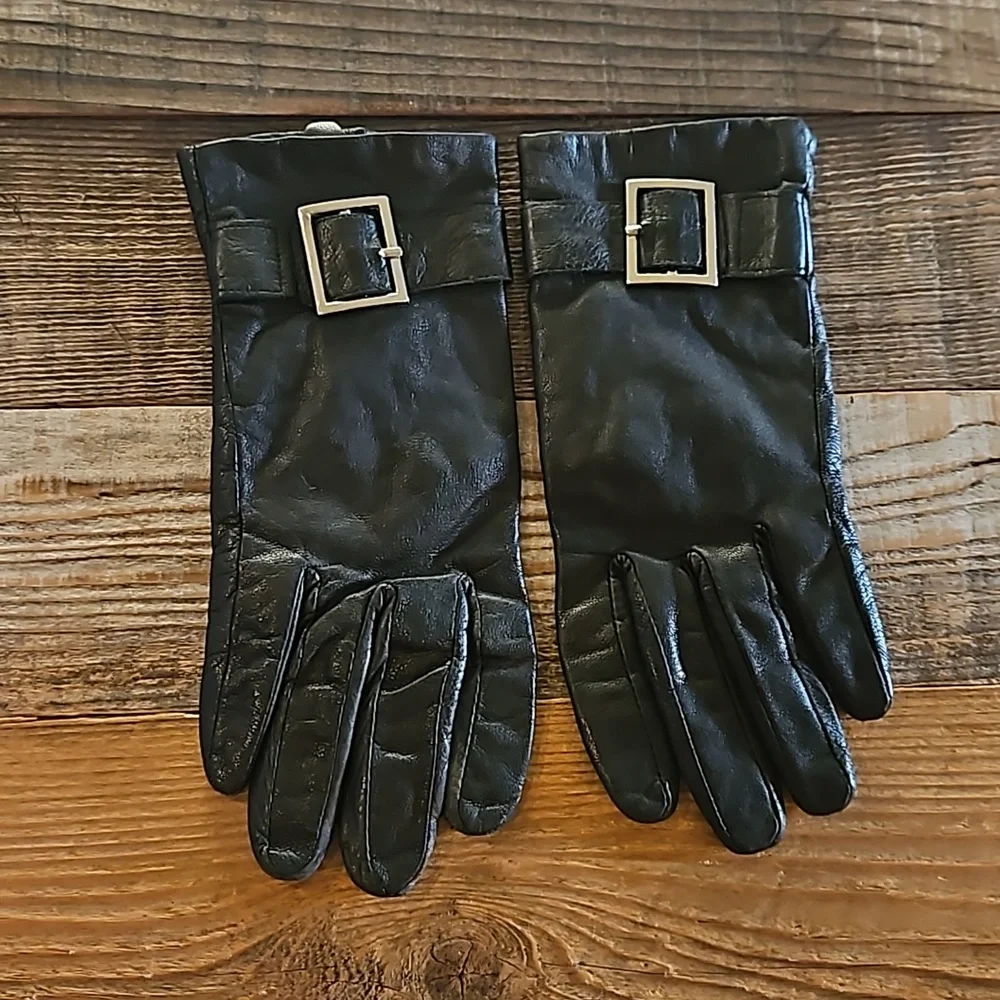 Black Leather lined gloves - Small